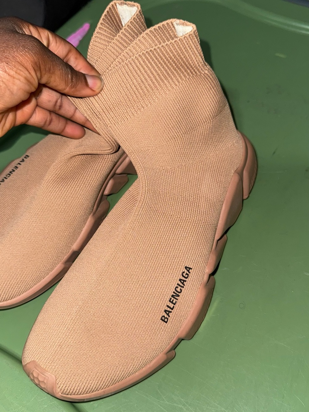 Balenciaga Peach Knit Speed Trainer Sneakers - Picture 7 of 12